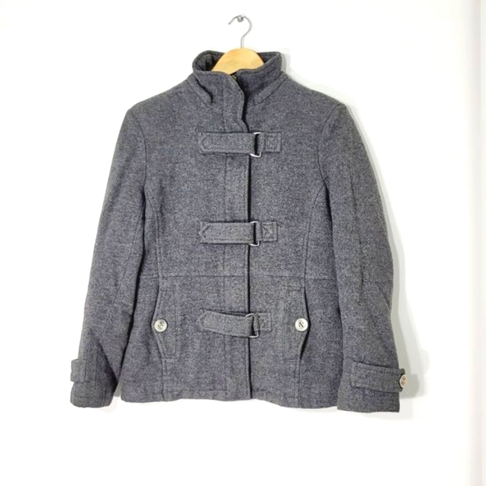 San Francisco Gray Short Wool Blend Winter 3 Buckles Military Style Winter Women